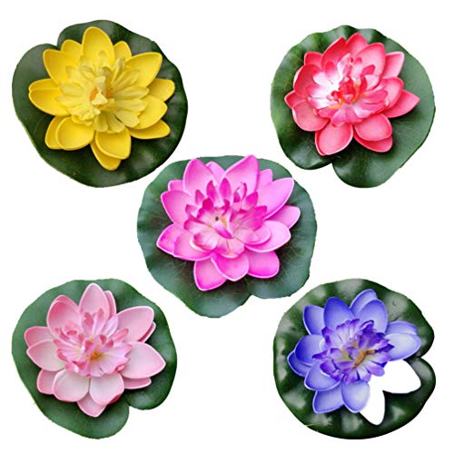CLISPEED 5 unidades de flor de loto artificial, decoración para estanque, flor de nenúfar para jardín, piscina, acuario, decoración CLISPEED 5 unidades de flor de loto artificial, decoración para estanque, flor de nenúfar para jardín, piscina, acuario, decoración