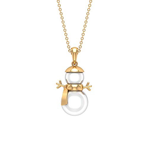 Colgante de perlas de agua dulce, collar de muñeco de nieve, colgante de oro (7 mm, 10 mm perla redonda de agua dulce) blanco
