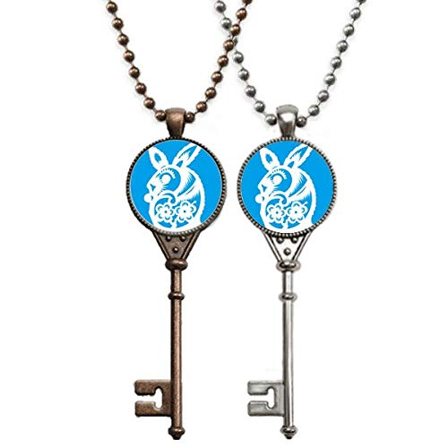 Collar con colgante de llave del zodiaco de China con diseño de año de conejos