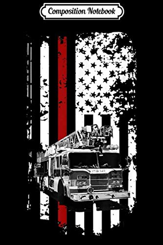 Composition Notebook: Fireman American Flag Firetruck Rescue Vehicle Gift for Men  Journal/Notebook Blank Lined Ruled 6x9 100 Pages