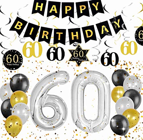 Conjunto de 18 decoraciones de la fiesta de cumpleaños de JeVenis 60. Saludos a 60 años Banner 60.o cumpleaños Banner 60 suministros de fiesta de cumpleaños