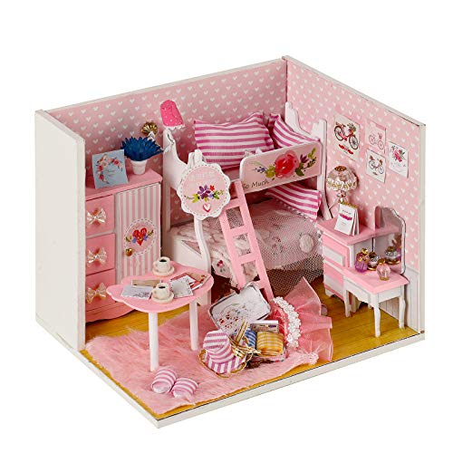 CONTINUELOVE Kit de casa de muñecas de Madera en Miniatura DIY - Modelo de casa de muñecas con Muebles, Luces LED y Cubierta Antipolvo - Mini casa de muñecas Juguete