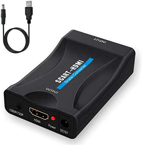 Convertidor de SCART a HDMI, convertidor de audio de vídeo compatible con salida HDMI 720P/1080P para monitor HDTV proyector STB VHS Xbox PS1 PS2 Sky Blu-ray DVD Player