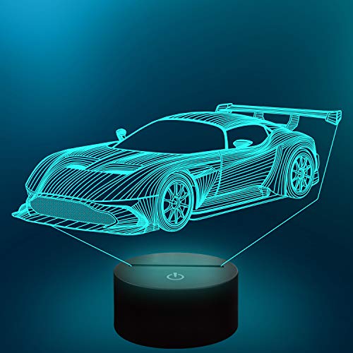 CooPark Auto 3D Night Light, lámpara de ilusión de coche de carreras deportivas con control remoto, 16 colores cambian, vacaciones, Navidad, cumpleaños, regalos para niños, regalos, juguetes