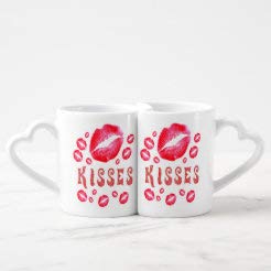 Cover Me In Kisses Coffee Mug Set, 2 Pack Heart Handle Coffee Mugs Tea Cups Gift For Men Women Couples