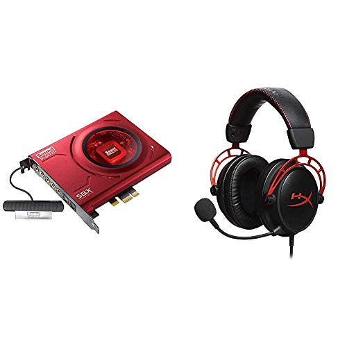 Creative Sound Blaster Z - Tarjeta de Sonido Interna + HyperX Cloud Alpha Pro, Cascos de Gaming con Cable Trenzado Extraíble, Compatibles con PS4, Xbox One y Plataformas de 3.5 mm, Alámbrico, Negro