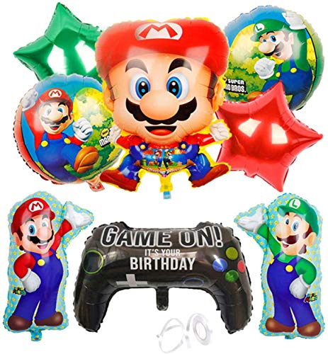 Cumpleaños Mario Bros - 9 Piezas Globo Mario Bros Helium Foil Balloons Mario Bros Globos de Fiesta Aluminio Globo Suministros de Fiesta