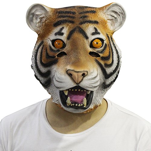CUSFULL Máscara de Tigre Disfraz de Animal Halloween Horror Máscara de Goma Caucho de Terror Cabeza Talla Única para Adulto Fiesta