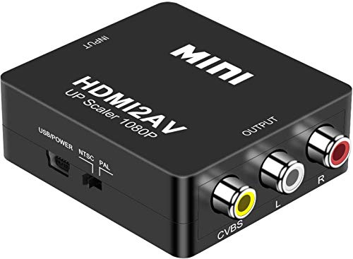CYCN Adaptador HDMI a AV, 1080P Mini HDMI a RCA, convertidor de vídeo de audio para TV/PC/PS3/Blu-Ray DVD, compatible con PAL/NTSC con cable de carga USB