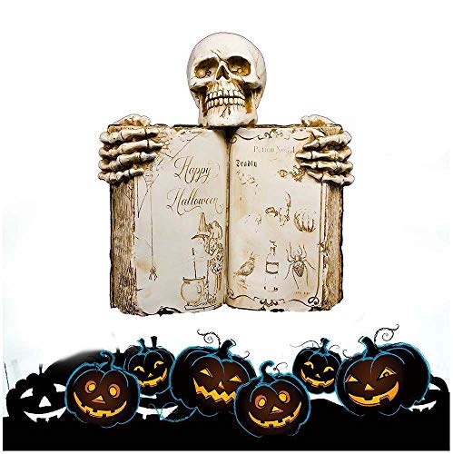 DAMAI STORE Ojos Decorativos Retro De Halloween Se Agrietan Libro Abierto con Adornos De Luz Que Emiten Esqueleto De Resina Artesanal 30 * 35cm