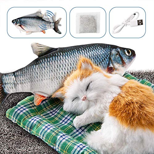DazSpirit Juguete Pez para Gato - Catnip Incluido, Eléctrica Juguete Interactivo Fish Toys, USB, Lavable, Juguetes de Gatito de Interior De 28cm (Negro)