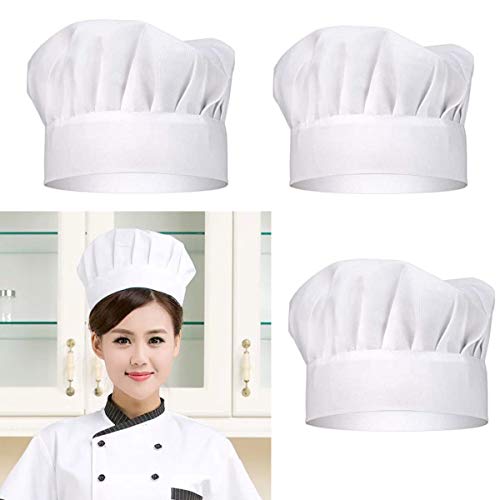 DBAILY Gorro de Cocinero Blanco, 4pcs Gorros Chefs Ajustable Seta Chef Sombrero Adultos Hombres Mujeres para el Pastelero y el Panadero de la Tienda el Cocinero del Hotel Restaurante