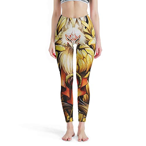 Dessionop Po-Lift - Leggings de yoga para mujer, diseño japonés, kitsune de nueve colas, estampado de flores de zorro, polainas para correr blanco XL