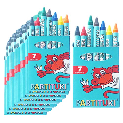 Detalles para Niños Partituki. 40 Cajas de 7 Ceras de Colores. Regalitos y Detalles Fiestas Infantiles. Con Certificado CE de no Toxicidad