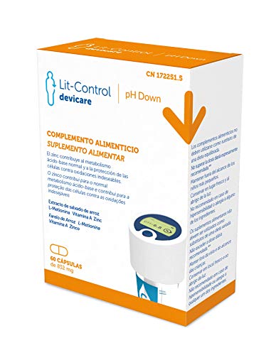 Devicare - Lit-Control pH Down - Complemento Alimenticio - Prevención de Cálculos Renales - Disminuye el pH urinario - Patentado - 60 cápsulas