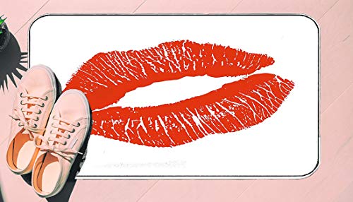 DIIRCYB Felpudo Lavable Antideslizante Interior Exterior de la Estera de la Puerta,Print of Lips Kiss Mark On White Background Seductive Trace with Grunge Display,DIY Cropping Rug,For Home Kitchen Be