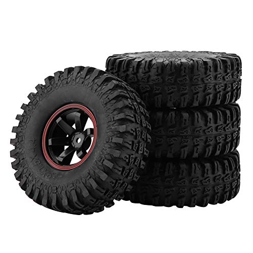 Dilwe RC Neumáticos, 4 Pcs Neumáticos de Rueda 6 Hoyos Neumáticos de Goma con Ejes para 1/10 Escala RC Crawler Off-Road Car