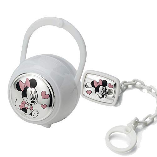 Disney Baby - Minnie Mouse - Clip para chupete con cadena de cuentas - Detalles en plata