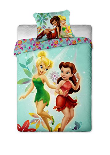 Disney - Juego de ropa de cama reversible (140 x 200 cm + 70 x 90 cm, 100% algodón), diseño de Fairies