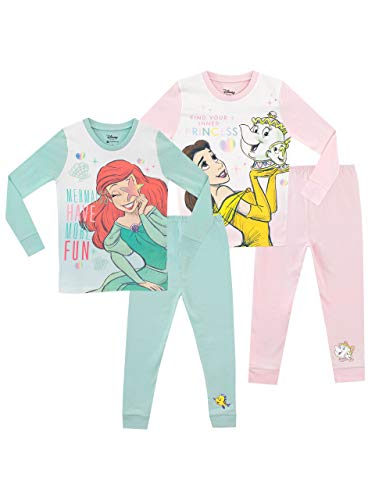 Disney Pijamas para Niñas 2 Paquetes Ariel y Belle Multicolor 6-7 Años