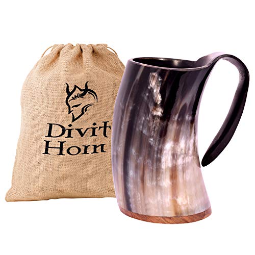 Divit Horn Auténtica Jarra Vikinga en Forma de para Beber | auténtico Jarro de Cerveza Medieval en Forma de Cuerno | Capacidad de 24 oz (700 ml)