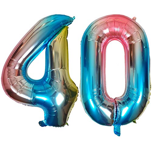 DIWULI, Globos de número XL, número 40, Globos de Color Azul Iridiscente Arco Iris, Globos de número, Globos de Papel de Aluminio número años, 40 cumpleaños, Fiesta, decoración DIWULI, Globos de número XL, número 40, Globos de Color Azul Iridiscente Arco Iris, Globos de número, Globos de Papel de Aluminio número años, 40 cumpleaños, Fiesta, decoración