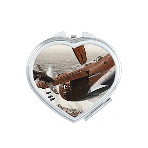 DIYthinker Espejo de bolsillo de maquillaje compacto para aviones de combate de la Segunda Guerra Mundial II Airplans, diseño de corazón, ideal para regalo