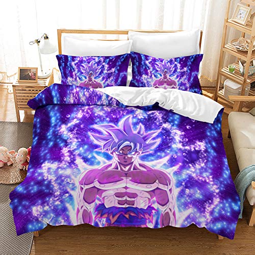 Dragon Ball Funda nórdica 3D Anime Dragon Ball Juego de cama 3 piezas incluyen 1 funda nórdica y 2 fundas de almohada, funda de edredón de anime para niños (4, King 220 x 240 cm)