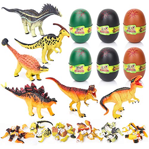 Dreamon Huevos de Pascua con 6 Dinosaurio Diferente, Plástico Huevo de Dinosaurio Decoración de Pascua Sorpresa Regalo para Niños Niñas