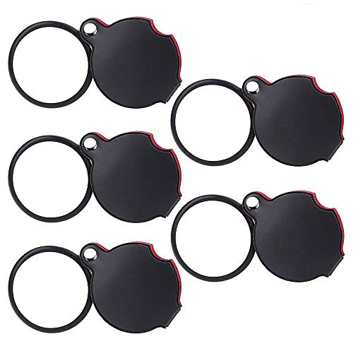 Dreamtop Lot de 5 10 x Mini loupe 50 mm Loupe pliable Loupe de poche avec étui de protection rotatif pour la lecture de cartes, Lables, travaux manuels