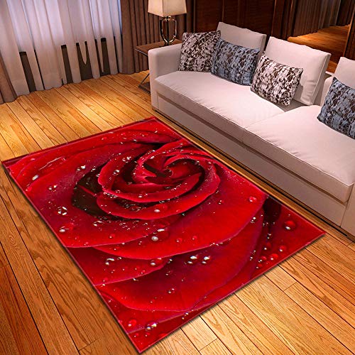 DRTWE Alfombra,Retro Anti-Skid Blooming Rose Floor Alfombra De Terciopelo Shaggy Rug Junto A Sofá Cama para Sala De Estar Dormitorio Oficina Hotel Meditación Niños Juegan Al Estera,152 * 124Cm