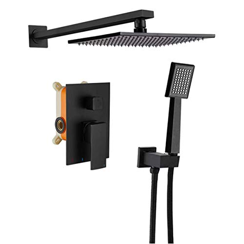ducha empotrada negro pared manguera de ducha y soporte de bano, sistema set de ducha empotradoalcachofa ducha cuadrada, con válvula de desvío mezcladora en 2 vías oculta Muro negro ducha empotrada negro pared manguera de ducha y soporte de bano, sistema set de ducha empotradoalcachofa ducha cuadrada, con válvula de desvío mezcladora en 2 vías oculta Muro negro