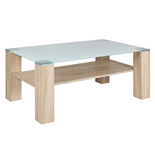 duehome - Mesa de Centro Fija Moderna de Cristal, Mesa Auxiliar de salón acabada en Color Cambria, Medidas: 95 cm (Largo) x 58 cm (Ancho) x 42,5 cm (Alto)