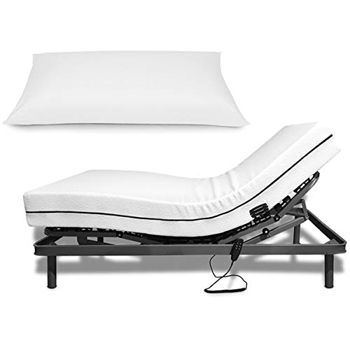 Duérmete Online - Cama Eléctrica Articulada Reforzada 5 Planos + Colchón Viscoelástico Medic Visco + Almohada Tacto Sedoso, Gris, 105x190