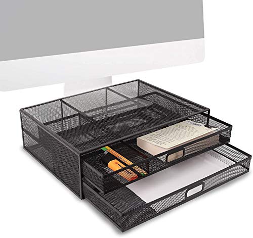 Duronic DM073 Elevador para pantalla, ordenador portátil, televisor con 2 cajones para objetos – 40x30 cm - Soporta hasta 10kg – Soporte ergonómico para trabajar – Metal negro – Espacio organizado Duronic DM073 Elevador para pantalla, ordenador portátil, televisor con 2 cajones para objetos – 40x30 cm - Soporta hasta 10kg – Soporte ergonómico para trabajar – Metal negro – Espacio organizado