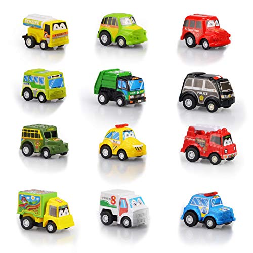 DY_Jin Juego de vehículos de Juguete Pull Back & Go de 12 Piezas, Juego de Mini Autos Surtidos para niños pequeños, Juguete de Auto City Bus para niños pequeños y niños