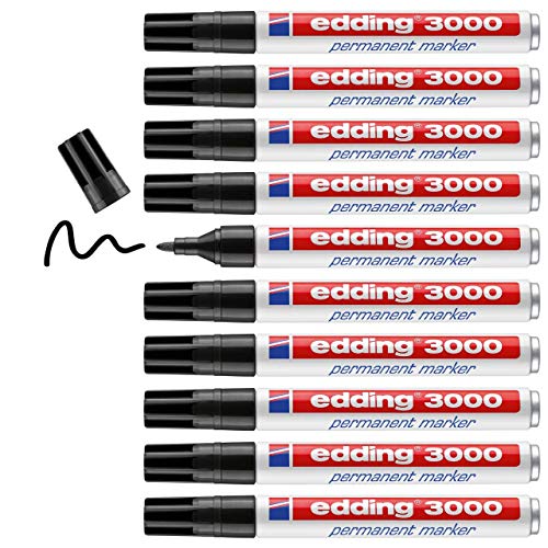 Edding 3000-001 - Marcador permanente, 10 unidades, color negro