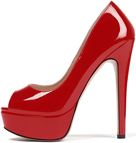EDEFS Zapatos para Mujer,Zapato de Tacón Alto 15CM Mujer,Plataforma Stiletto Heel Sandalias,Rojo,EU42