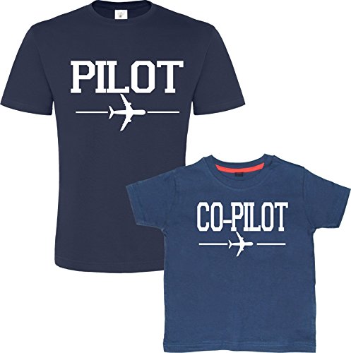 Edward Sinclair Juego de camiseta para el día del padre y el hijo 'Piloto y Copiloto' Azul azul marino Small