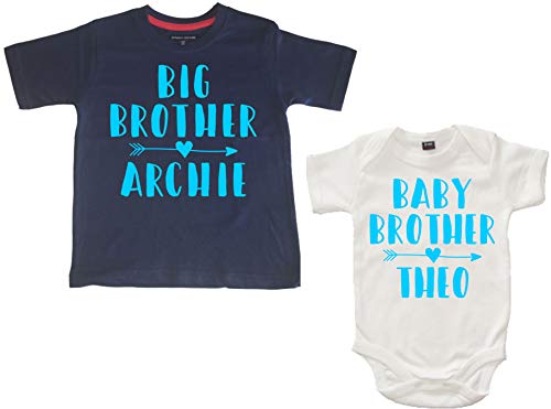 Edward Sinclair - Juego de camiseta y mono personalizables a juego con texto en inglés "Big Brother" y "Baby Brother"