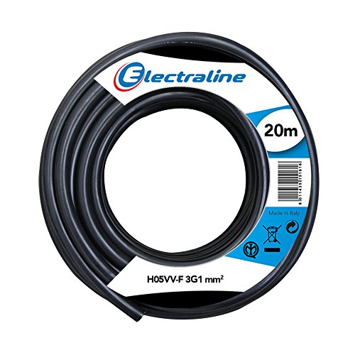 Electraline 11705, Cable para Extensiones H05VV-F, Sección 3G1 mm, 20 Mt, Negro