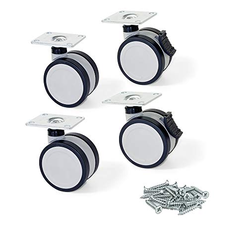 Emuca 2037221 - Lote de 4 ruedas pivotantes grises y negras para mueble (2 con freno y 2 sin freno) diámetro 75mm con placa de montaje y rodamiento de bolas Emuca 2037221 - Lote de 4 ruedas pivotantes grises y negras para mueble (2 con freno y 2 sin freno) diámetro 75mm con placa de montaje y rodamiento de bolas