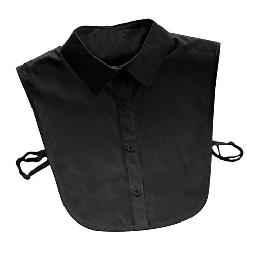 EQLEF Falso Cuello Negro algodón Desmontable Media Camisa Blusa de Las Mujeres Falso Cuello Camisa (Negro)