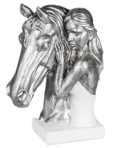 Escultura Chica con Caballo 36x28cm Blanco-Plata 720269