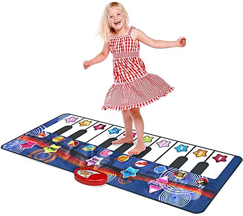 Estera de piano musical, estera de piano duradero, 10 sonidos seleccionables, juego y grabación, para 2 a 5, baile y aprenda, registre los modos de demostración de reproducción para niñas piano infant