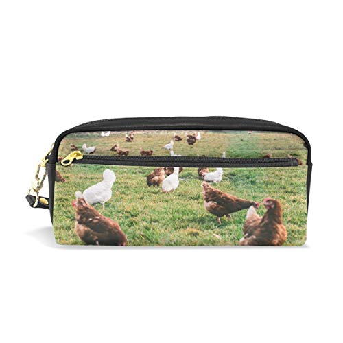 Estuche para lápices, estuche para pollos blancos y marrones en el jardín, campo, hierba, organizador de granja, estuche para bolígrafos, monedero para mujer, estuche para maquillaje Estuche para lápices, estuche para pollos blancos y marrones en el jardín, campo, hierba, organizador de granja, estuche para bolígrafos, monedero para mujer, estuche para maquillaje