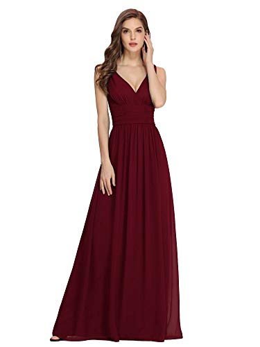 Ever-Pretty A-línea Largo Vestido de Noche Corte Imperio Cuello en V sin Mangas para Mujer Borgoña 36 Ever-Pretty A-línea Largo Vestido de Noche Corte Imperio Cuello en V sin Mangas para Mujer Borgoña 36