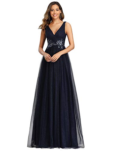 Ever-Pretty Vestido de Fiesta Largo Mujer Tul Lentejuelas Corte Imperio Apliques Escote V A-línea Azul Marino 44 Ever-Pretty Vestido de Fiesta Largo Mujer Tul Lentejuelas Corte Imperio Apliques Escote V A-línea Azul Marino 44