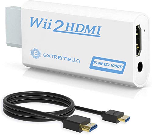 Extremella Wii a HDMI Converter & Cable Set, Wii2HDMI Adapter, Wii Game Console a HDMI Connector 720P 1080P 60hz Video & 3.5mm Audio Output, Compatible con todos los modos de pantalla de Wii (Blanco)