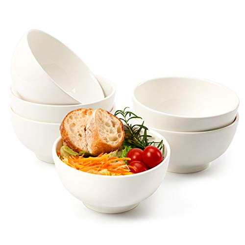 EZOWare 650ml Juego de Cuencos, Tazones Redondos para Cereal, Ensalada, Sopa, Refrigerios, Postre - Set de 6, Blanco (15.5 x 8 cm)